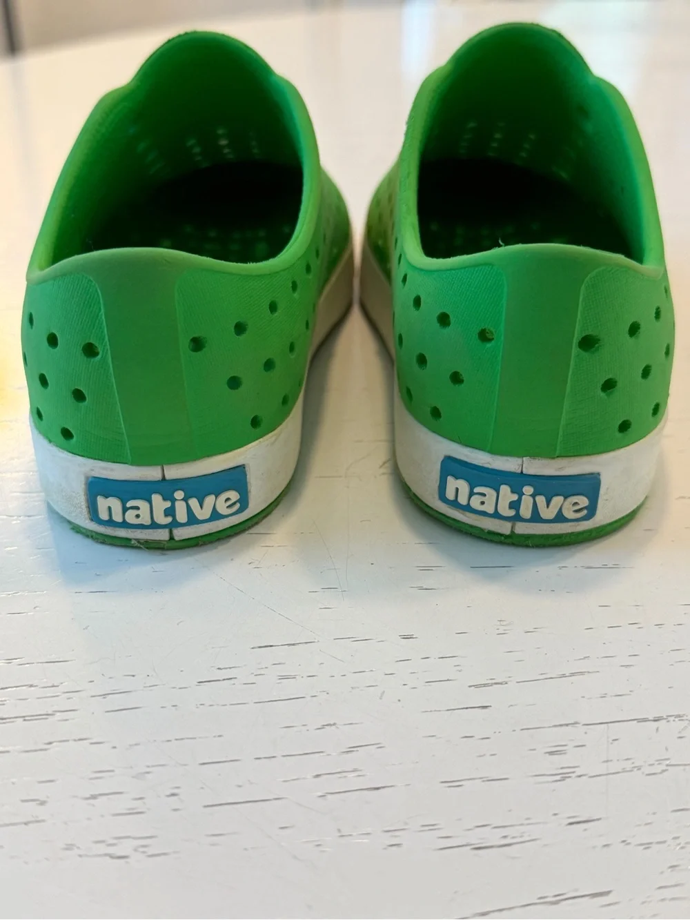 Native Jefferson Kids Bright Green Slip-On Water Shoes with White Toe Caps, C12